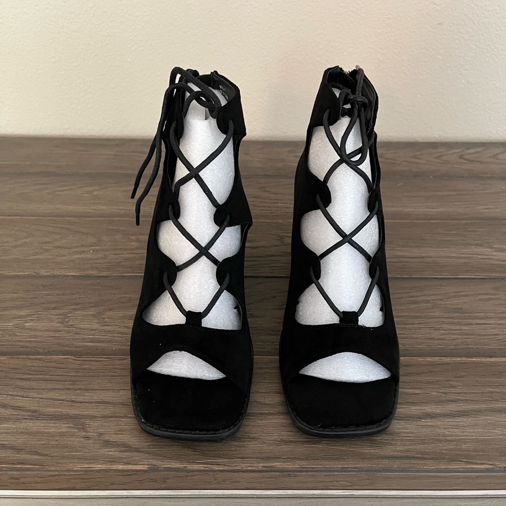 Corkys Black Lace-Up Heels